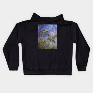 Goldfinches in mixed media Kids Hoodie